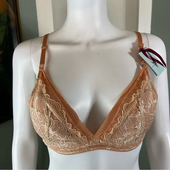 New NWT The Little Bra Company Bralette Ava Apricot Honey Lace 38A Petite - Picture 3 of 15